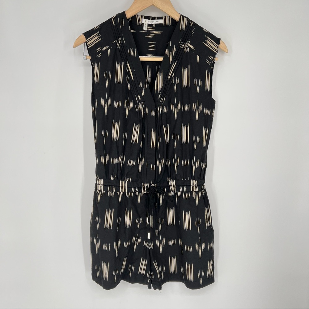 Derek Lam 10 Crosby Silk Cotton‎ Tie Waist Black V Neck Romper - Picture 15 of 15